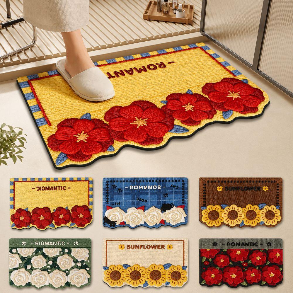 Roses/Sunflowers Bathroom Carpet Soft Bedroom Door Small Rug Durable Entrance Carpet Table Bedside