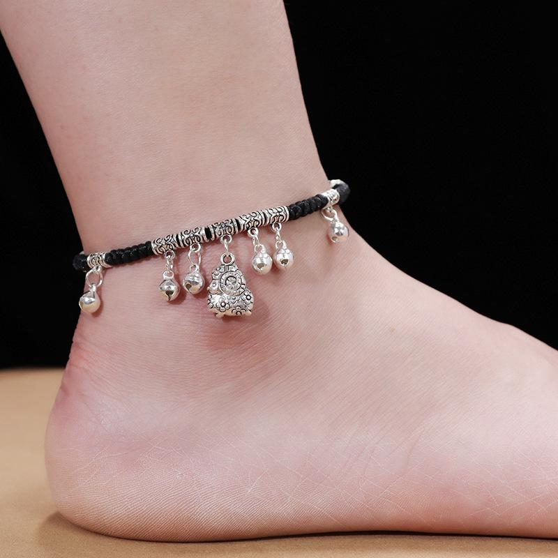 New 12 Zodiac Red Rope Bell Anklet Retro Silver Simple Natal Antique Women's Accessories