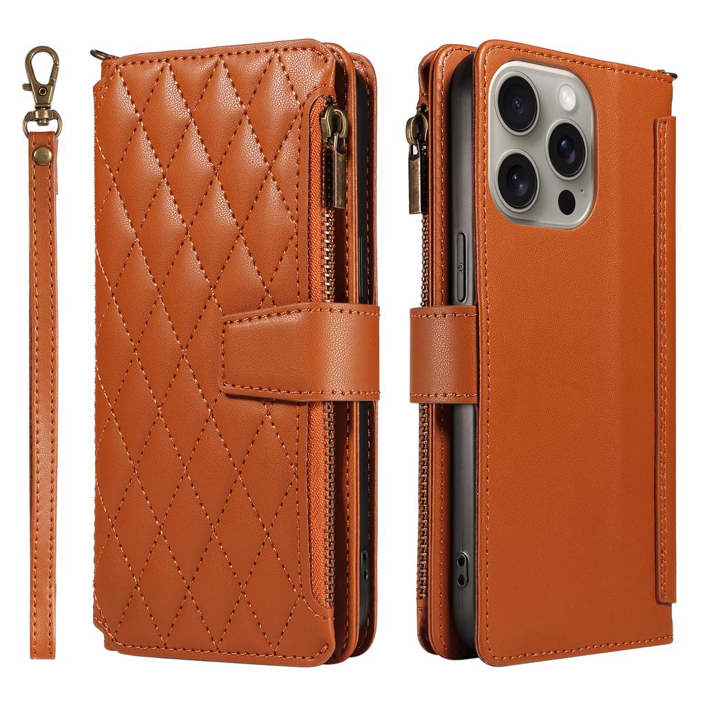 For iPhone 14 Pro Max Leather Case with Card Holder,RFID Blocking Wallet Phone Cover Rhombus Pattern