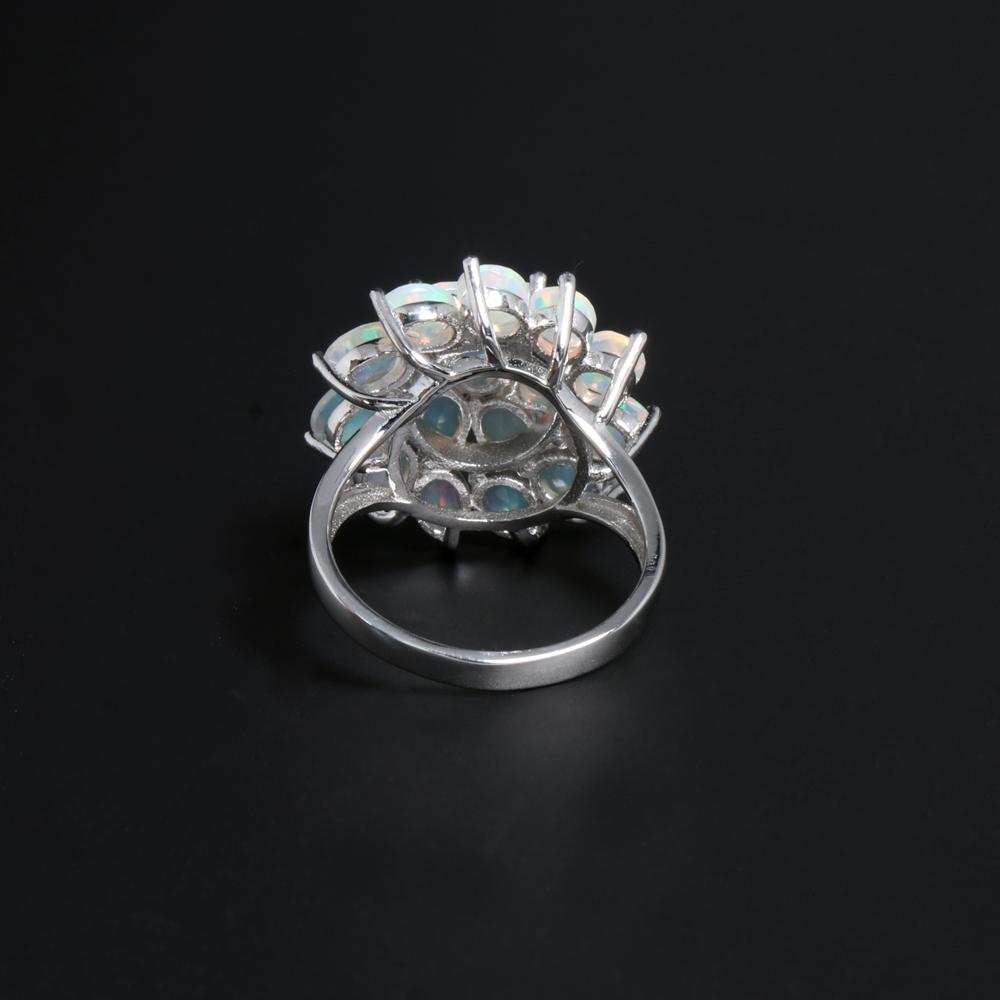 Luxury Real 4.14 Ct Opal Ring Flower Design S925 Silver Natural Real Gemstones Quality Jewelry for Women Gift