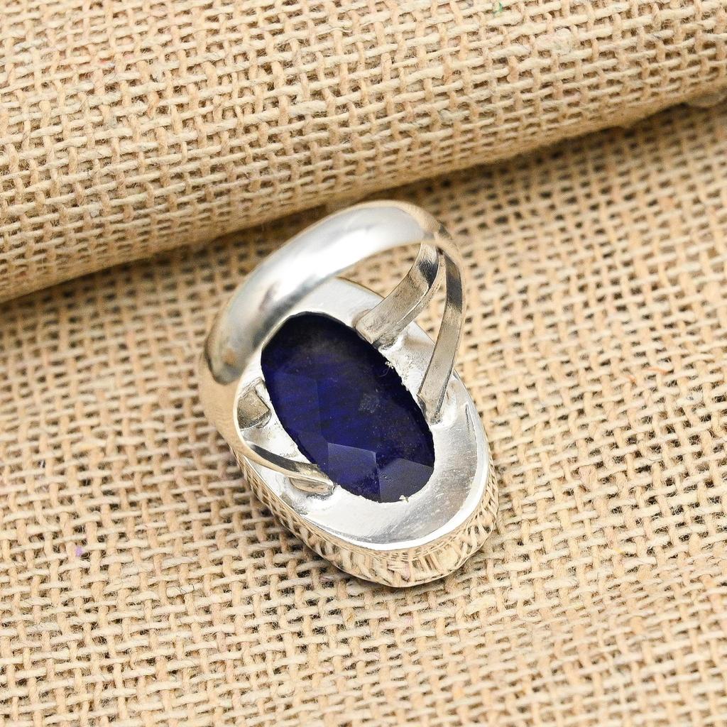 Ювелирные изделия ручной работы из стерлингового серебра 925 пробы с синим сапфиром, созданный в лаборатории драгоценный камень, красивое кольцо для нее