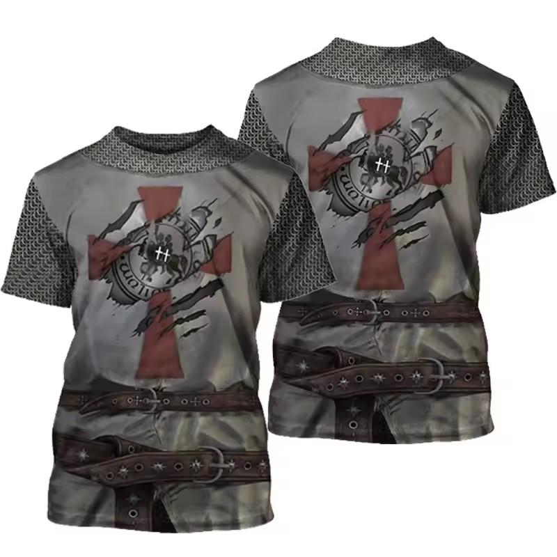 Летняя мужская футболка с круглым вырезом и принтом Templar Knights 3D, повседневные футболки большого размера с коротким рукавом, модные футболки, трендовая мужская одежда