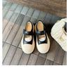 Cowhide Version~ Velcro Leather One-pedal Thick-soled Heightening Shoes Silver Mary Jane Single Shoes Muffin White Shoes