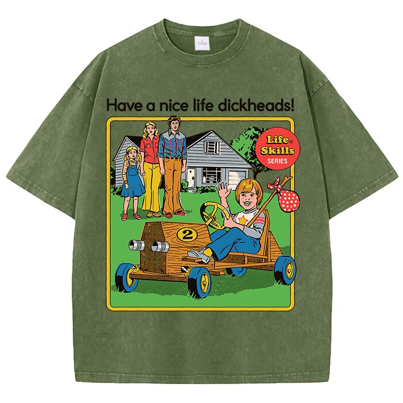 Life Skills Series Printing Washed Tee Shirt Mans Summer Crewneck Clothes Soft Cotton Short Sleeve Casual T-Shirts