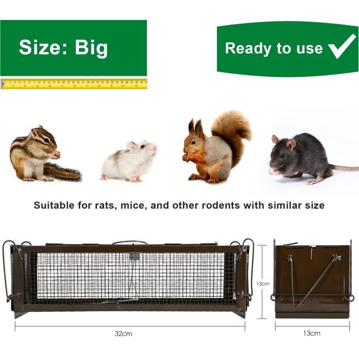 Piège à Rats - No Kill - Réutilisable - Design Anti-évasion - Pour souris, campagnols, écureuils, Usage Intérieure/Extérieure, XL