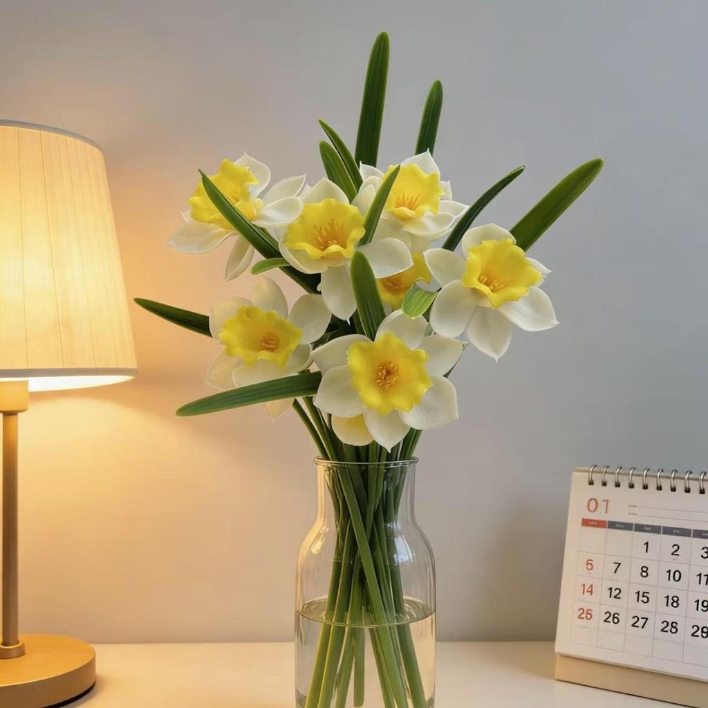Букет искусственных нарциссов - Декор для офиса в горшке, для кемпинга и дома