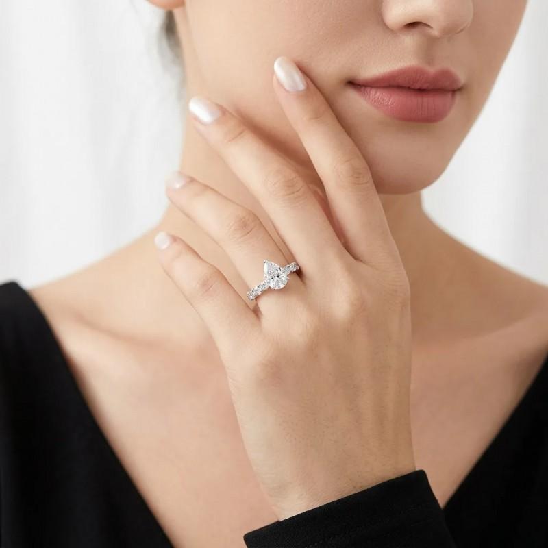 Elegant Pear Shape Moissanite Ring Women Sterling Stackable Lightweight Hypoallergenic Jewelry