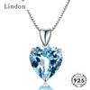 Lindon Fashion  Sterling  Pendants Necklace with Heart-shape Sapphire Pendant for Women Wedding Party Gifts Jewelry