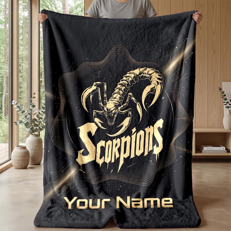 Scorpions Custom Flannel Throw Blanket Print Your Name Text Soft Warm Blanket Holiday Present