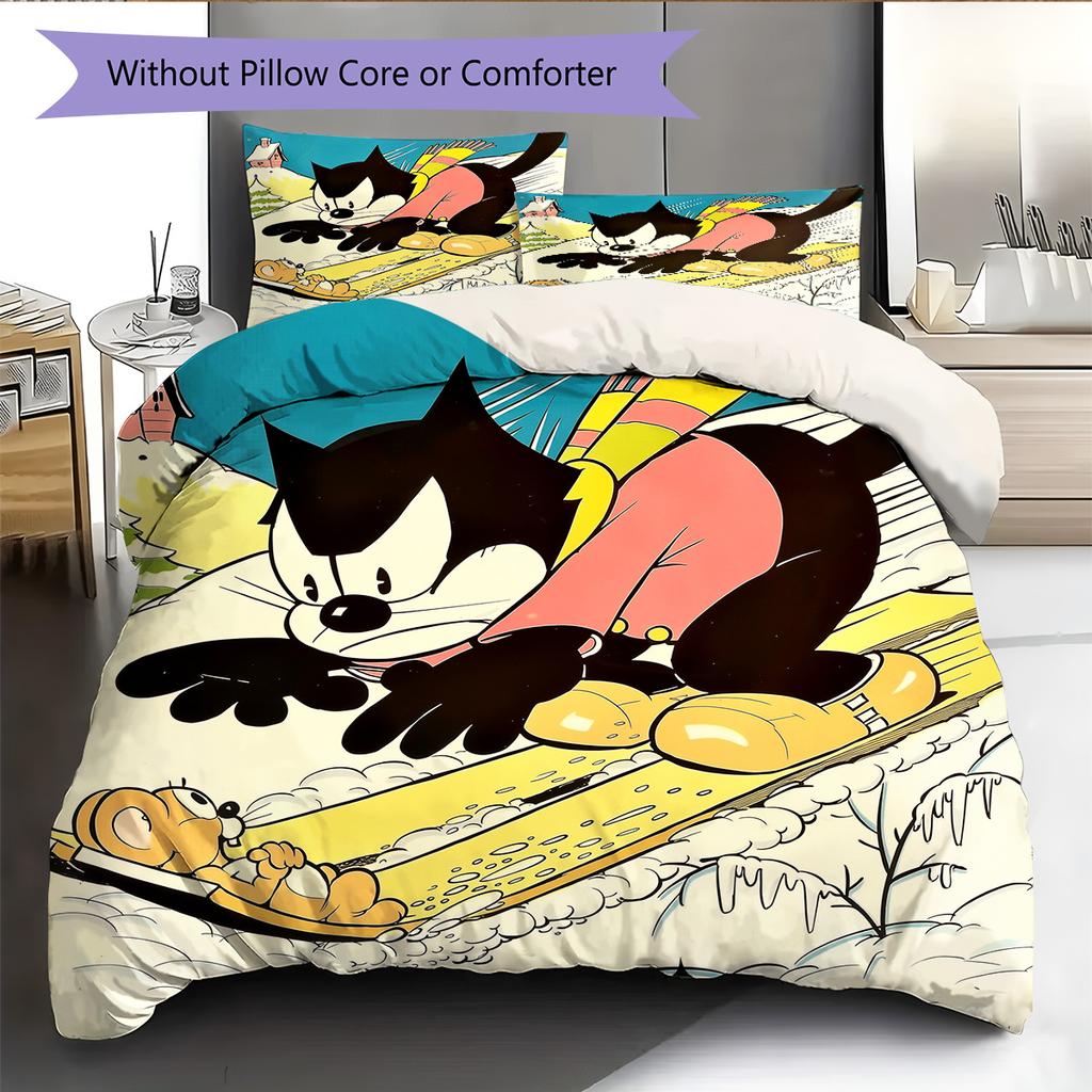 Felix the Cat  Pattern Bedding Quilt Set  Home Decoration  Gift (1 * duvet cover + 2 * pillowcase  without core)