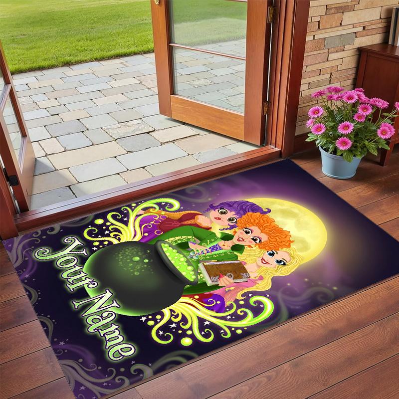 Crystal Velvet Rug Custom Name Text, Soft Non Slip Floor Mat Home DecorHocus Pocus Sanderson Sisters