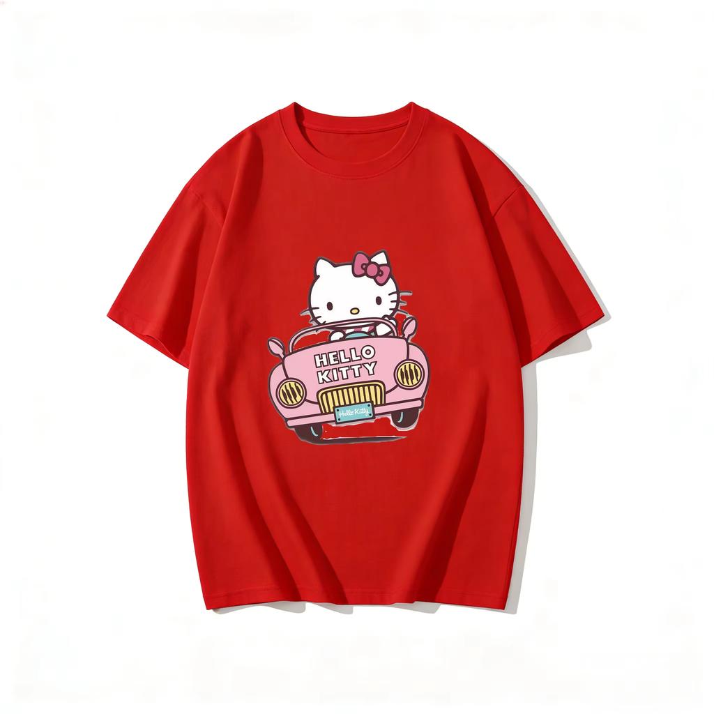 2026 новый летний милый графический топ HelloKitty повседневный хлопковый топ с коротким рукавом для женщин и девочек Каваи мультяшный принт Streetwear