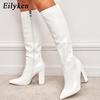 Модные женские сапоги до колена с острым носком на молнии, обувь на массивном высоком каблуке, осенне-зимние женские высокие сапоги, обувь
