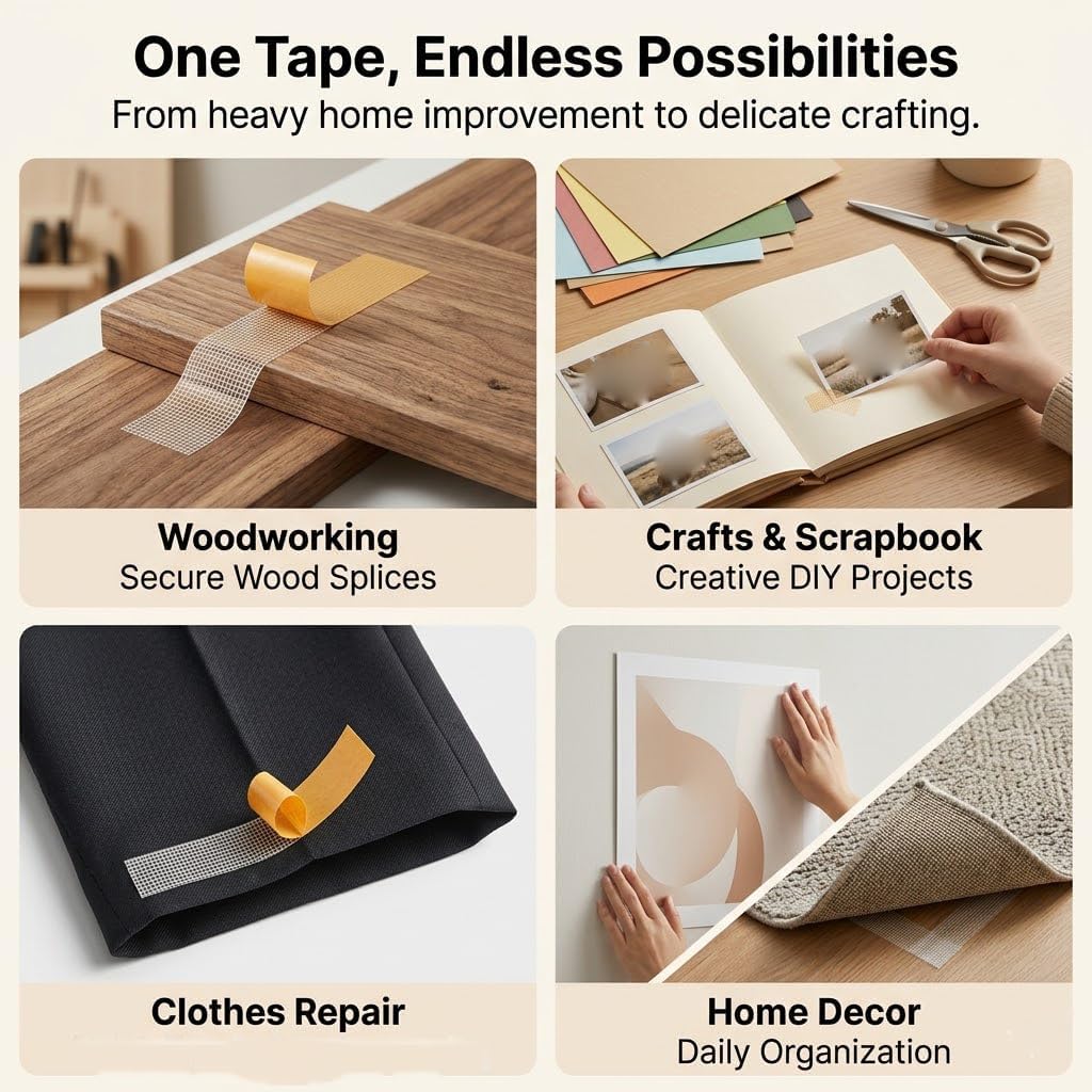 3cm Wide*10m Long Yellow Double-Sided Mesh Tape Waterproof, Strong Adhesion Tearable Double-Sided Tape Used For Carpet Floor