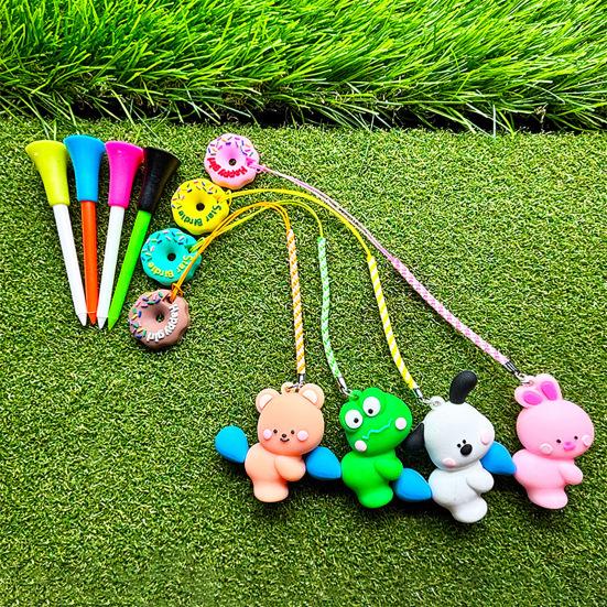 Подвеска для гольф-ти, пластиковое кольцо в форме пончика против потери со шнурком, мультяшный рисунок животного, держатель для гольф-ти для мужчин и женщин