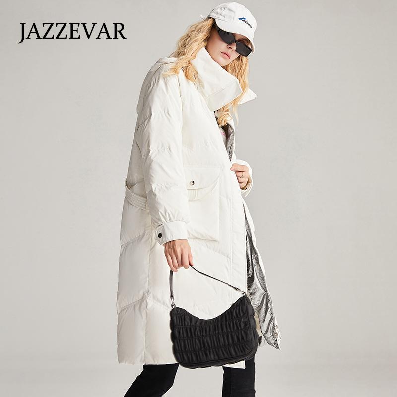 JAZZEVAR Женская шапка с воротником-стойкой, съемный пуховик, зимняя утолщенная свободная куртка средней длины и длины