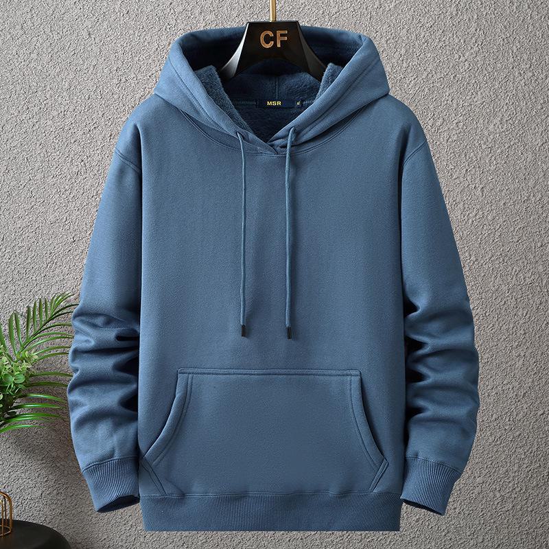 Мужской зимний бархатный пуловер с капюшоном больших размеров - супермягкий и удобный