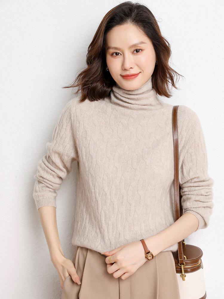 Twisted Flower Cashmere High-Neck Sweater - 2026 Autumn/Winter Women's Elegant Solid Pullover