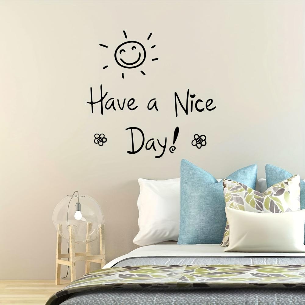 1pc Cheerful "Have a Nice Day" Wall Sticker with Smiling Face & Flowers-Modern PVC Self-Adhesive Decor for Living Room, Bedroom