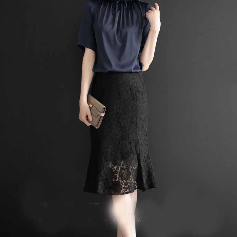 Весна/лето Платье средней длины Кружевное платье «рыбий хвост» Юбка средней длины с высокой талией и запахом Три варианта цвета