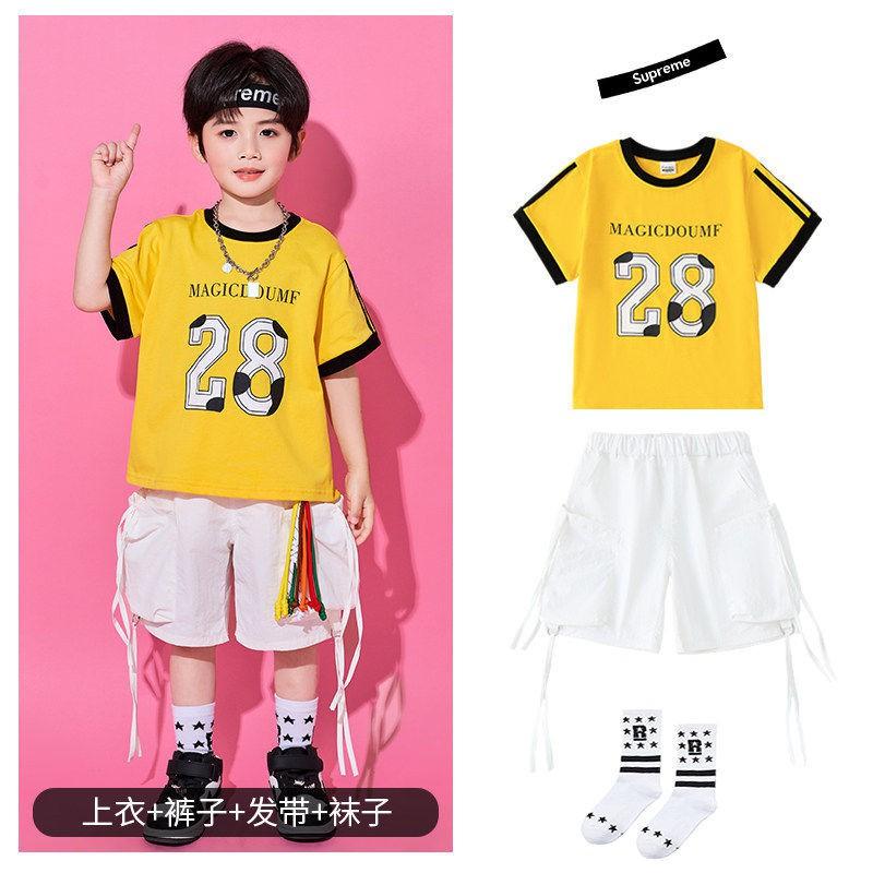 Kids Hip Hop Dance Outfit Set Boys Girls Street Performance Loose Short Sleeve Costume