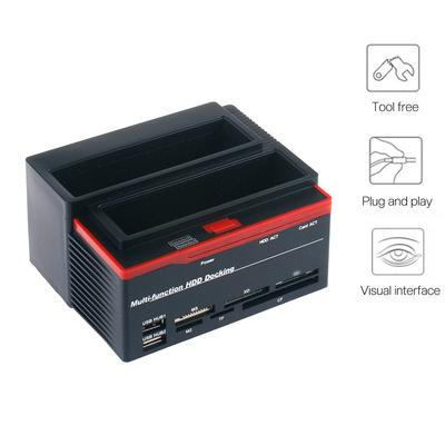 Корпус для HDD SATA IDE 2,5/3,5" Мобильный бокс для жесткого диска Док-станция для HDD 2 порта USB 2.0 Хаб USB 2.0 Картридер MS/M2/XD/CF/SD/TF