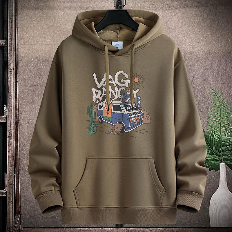 Wagon Pattern Large Size Men Fleece Hoodie Loose Hooded Sportshirt Boys Pullovers