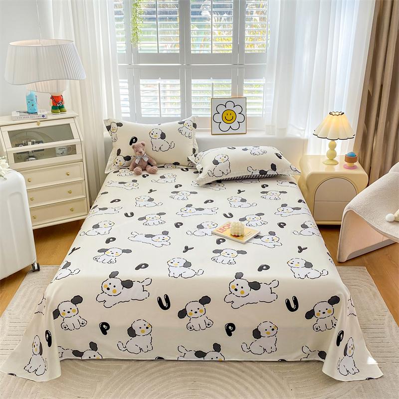 Cute Cartoon Panda Flat Sheet Kawaii Love Heart Bed Sheet Set for Girls Boys Room Decor Cotton Twin Bed Cover with 2 Pillowcase