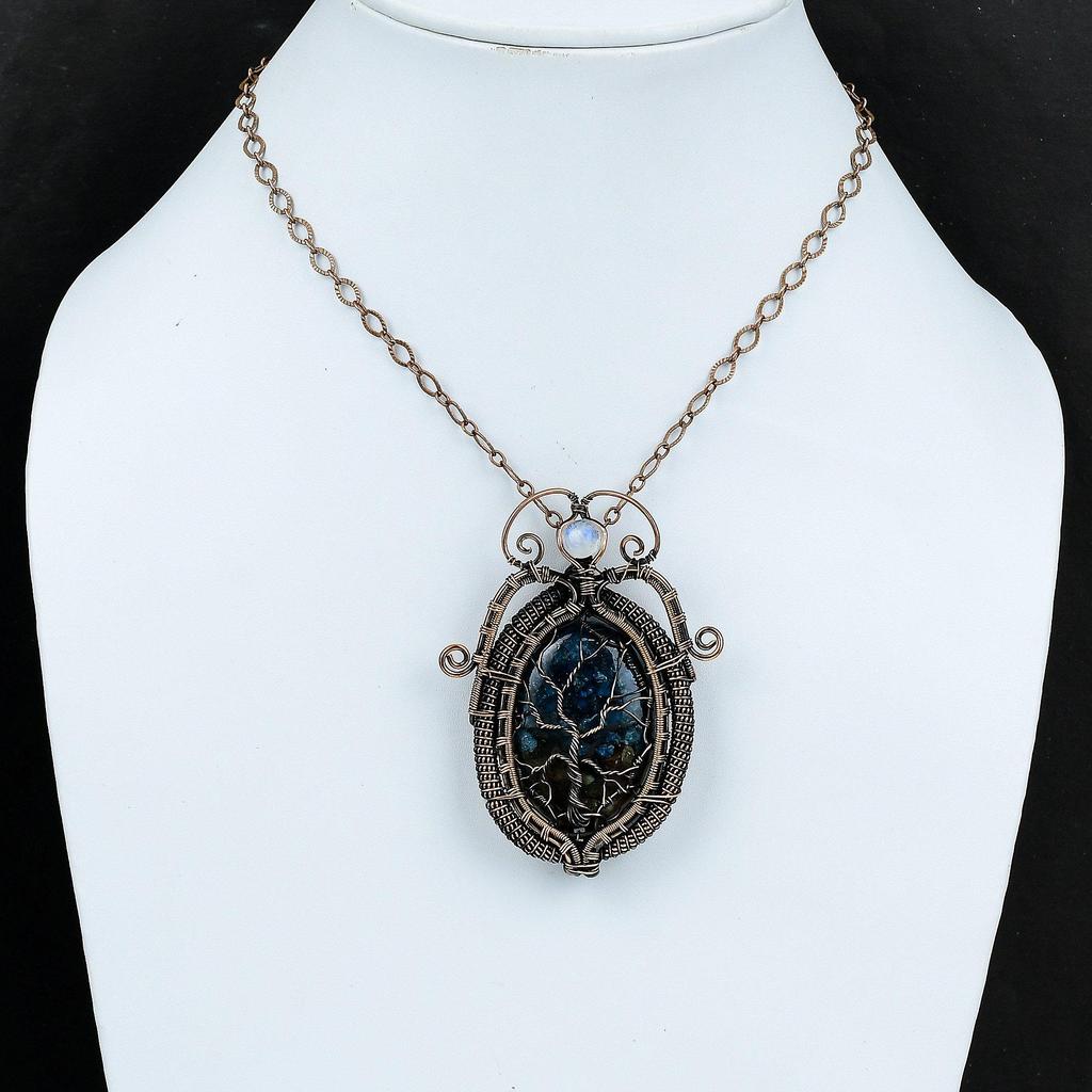 Древо жизни арбуз турмалин кулон медная проволока обернутый кулон драгоценный камень кулон лунный камень ручной работы медные украшения для подарка