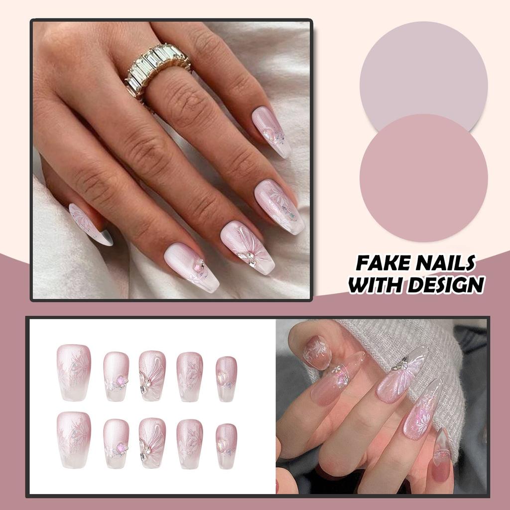 Женские накладные ногти среднего размера с рисунком телесного цвета на акриловых ногтях глянцевые накладные ногти с полным покрытием