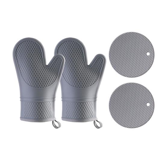 Набор прихваток и подставок под горячее, термостойкие кухонные перчатки с нескользящей силиконовой поверхностью, удлиненные прихватки и подставки под горячее для готовки и выпечки
