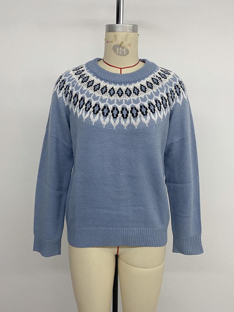 2026 Autumn/Winter Ethnic Style Fair Isle Long Sleeve Round Neck Sweater