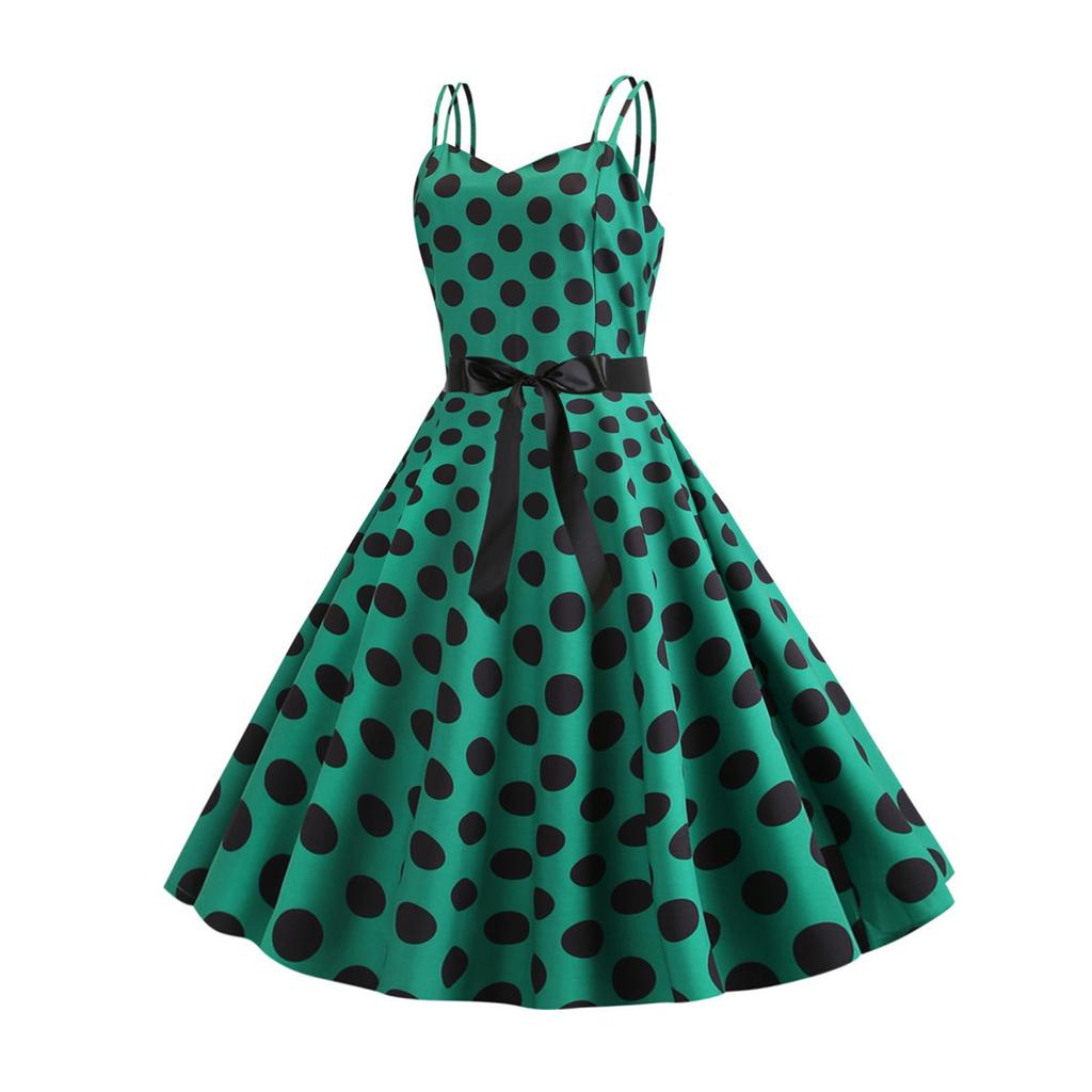 Женское модное темпераментное ретро-платье в горошек со шнуровкой на спине с открытым воротом, пышное повседневное платье для выступлений