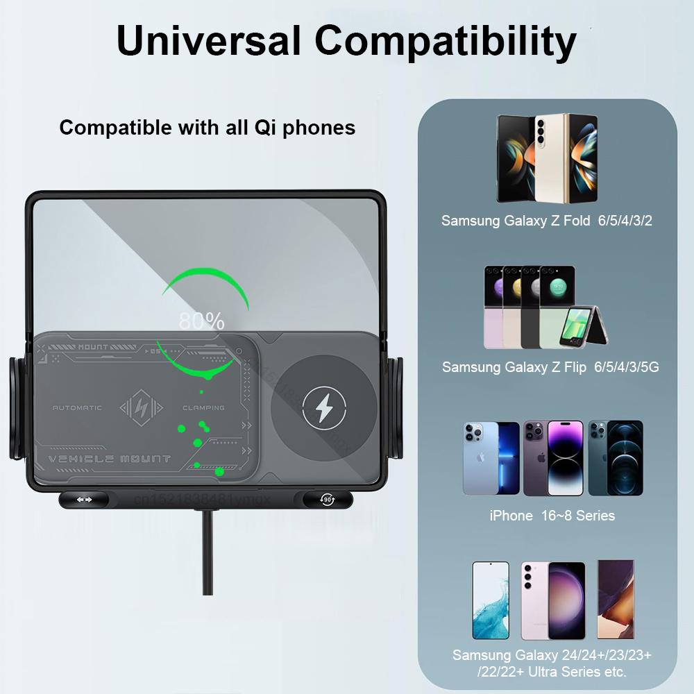 Беспроводное зарядное устройство для Samsung Dual Coil Fold Screen, автомобильное беспроводное зарядное устройство для Samsung Galaxy Z Fold Flip 6 5 4 3, зарядная станция
