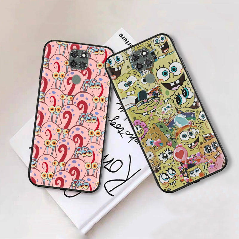 Черный чехол для iPhone 16 15 Plus 14 13 12 11 Pro 8 6 SE XR XS Max P30 Nova 5T Y5P Y6 Y7 Y8P Y9 Realme C30 C33 C31 S-41 Губка Боб Мультфильм