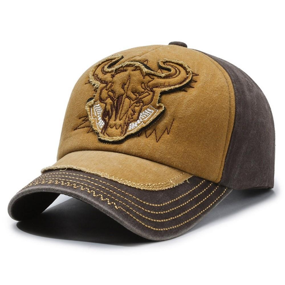 Washed Cotton Bull Head Embroidered Baseball Cap Hip Hop Adjustable Sun Hat Sunscreen Distressed Peaked Cap For Man Women Unisex