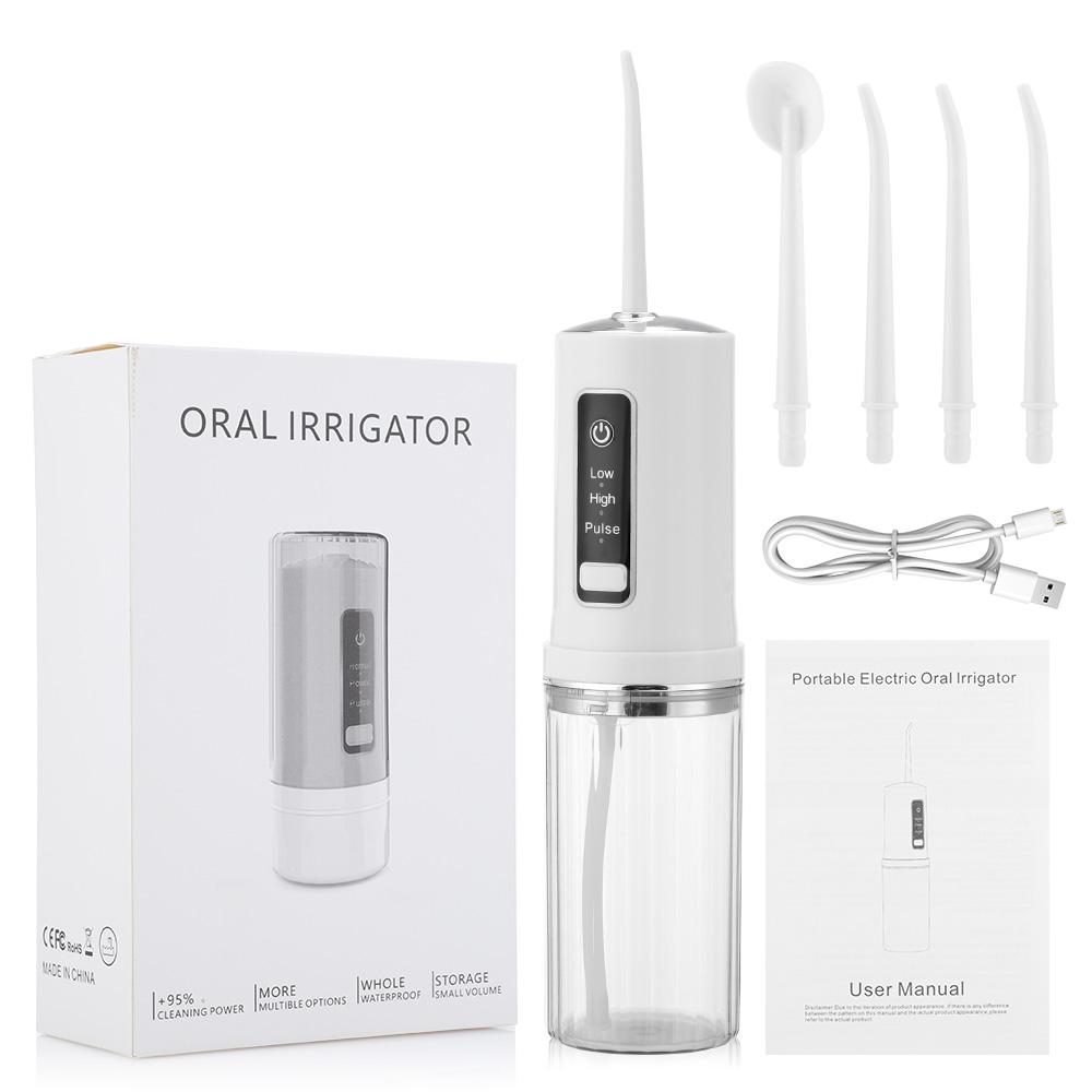 Oral Irrigator USB Rechargeable Dental Water Flosser 4 Nozzles Water Jet 230ML Water Tank 3 Modes Waterproof Dental Health