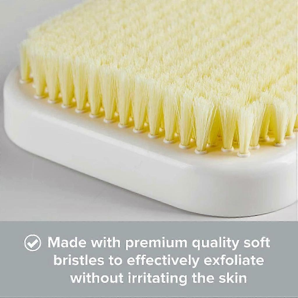 Exfoliating back brush for hands-free shower use