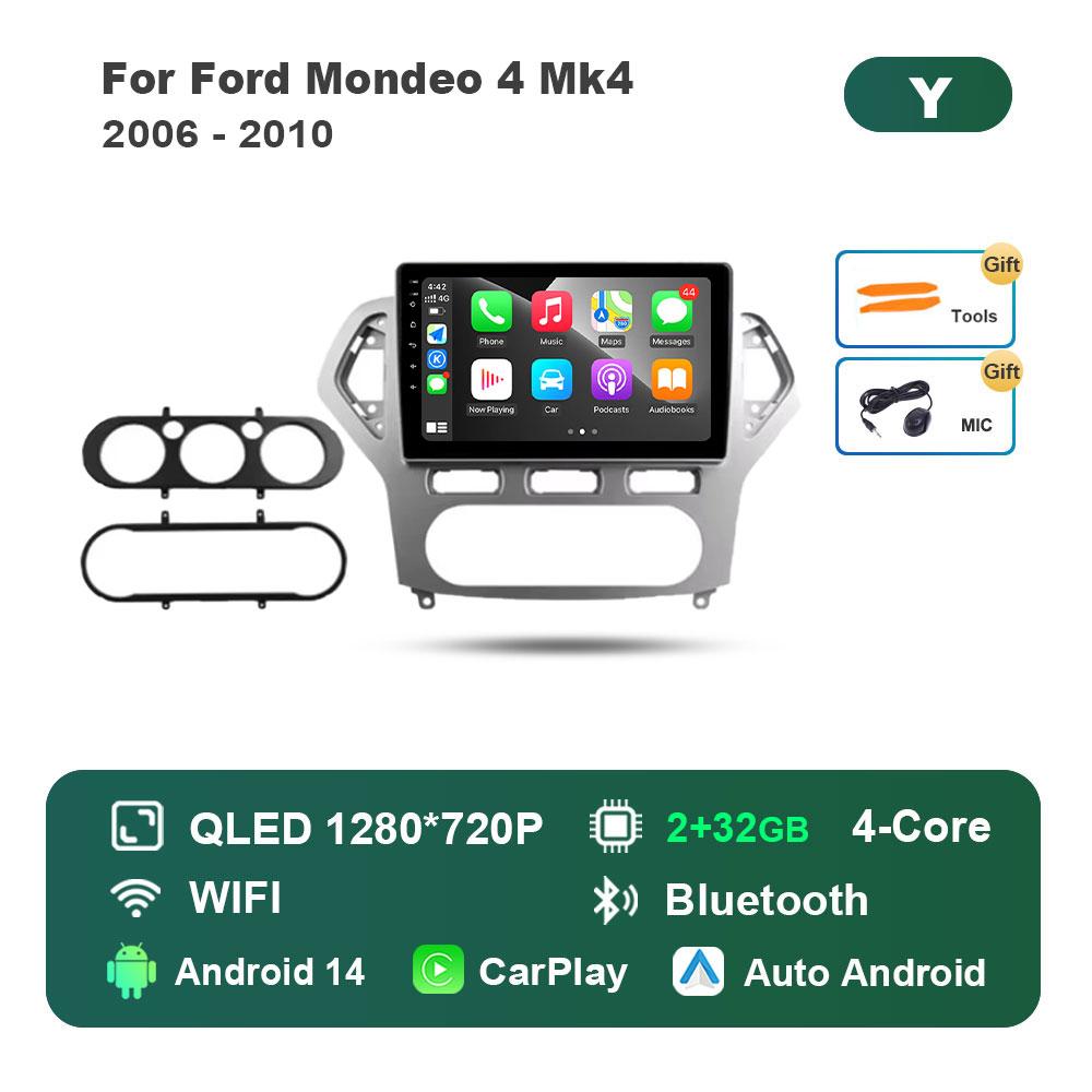 Автомагнитола с интеллектуальной системой Android 14, мультимедийный плеер для Ford Mondeo 4 Mk4 2006 - 2010, сенсорный экран, 4G, WiFi, BT, GPS, Navi