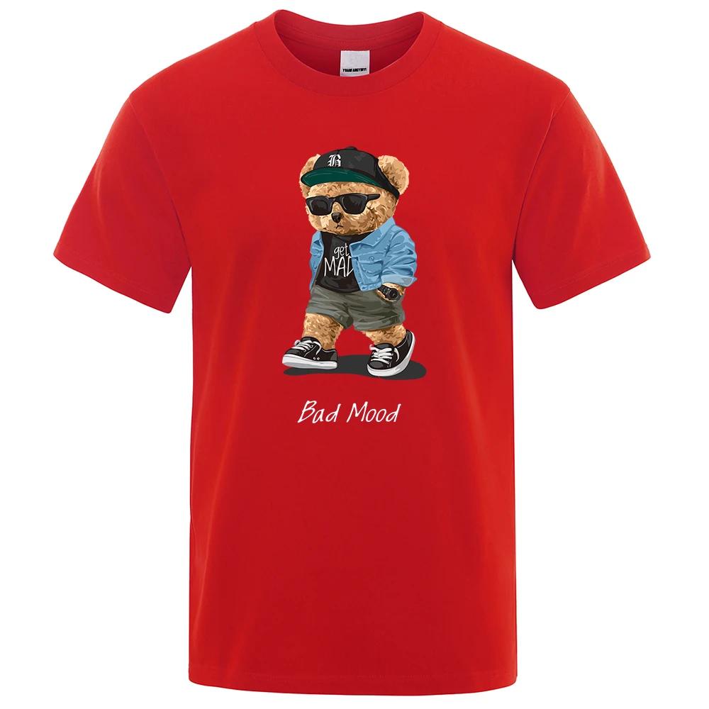 Summer Casual Teddy Bear Short Sleeve Tshirt Crazy Bad Mood Walking Silent Mens Tshirt Hip Hop Top Mens Tshirt