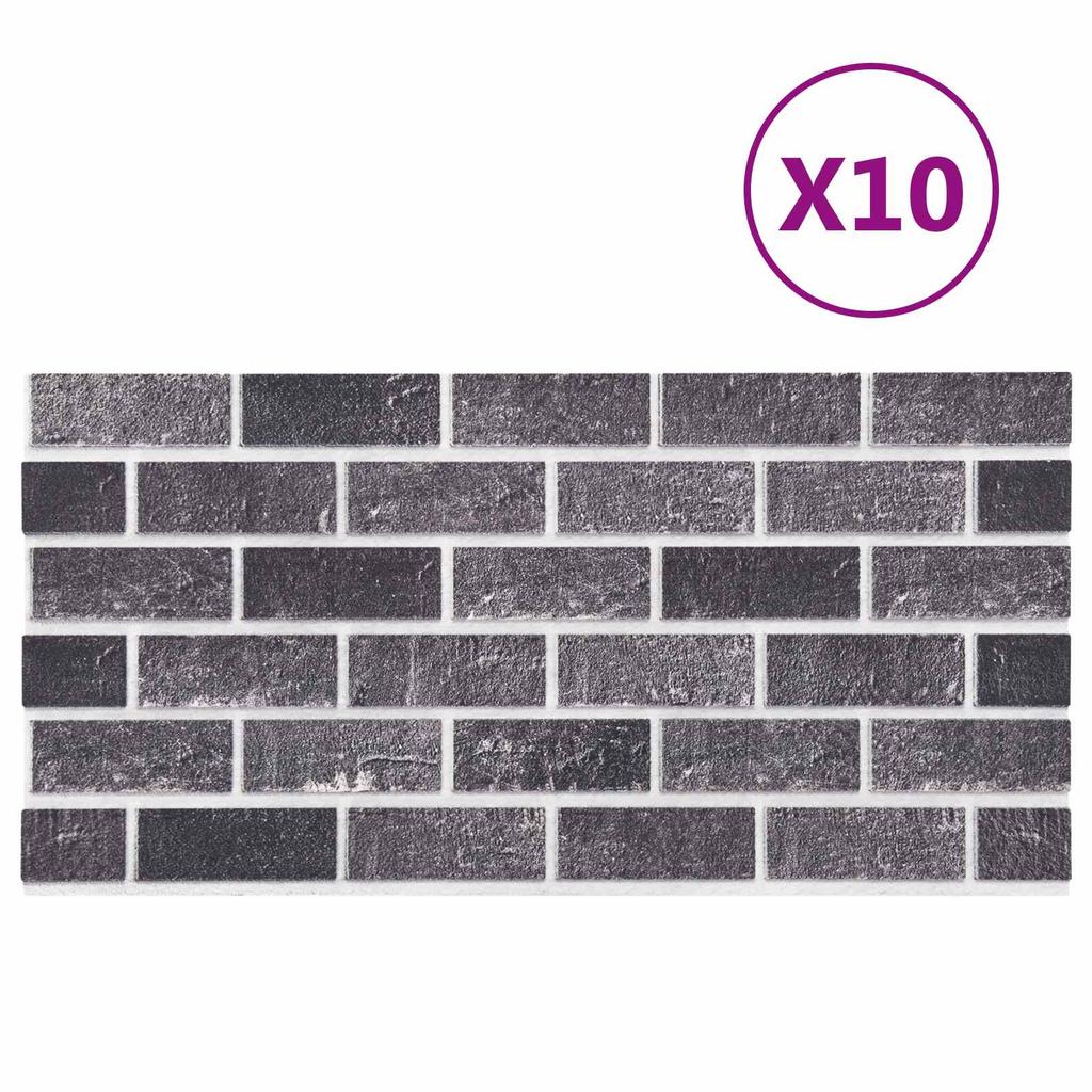 Wall Panels 10 pcs Black and Grey 100 x 50 cm EPS Foam