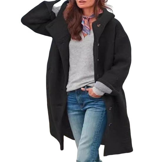 Fall Winter Women Overcoat Hooded Single-breasted Pockets Long Sleeves Windbreaker Mid Length Thick Warm Windproof