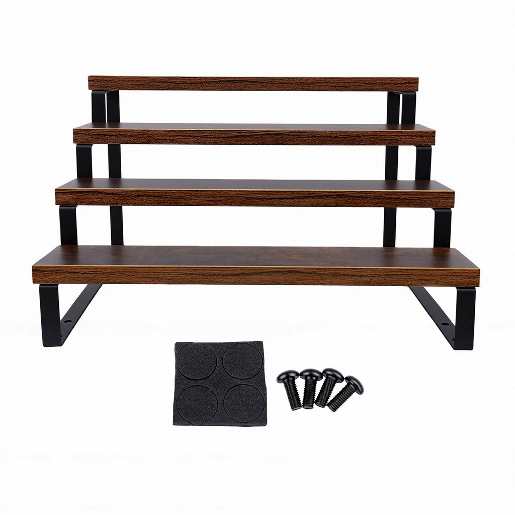 Wooden Display Riser Stand 4 Tiered Perfume and Cologne Organizer Display Shelf for Vanity Cabinet Farmhouse Decor Dark