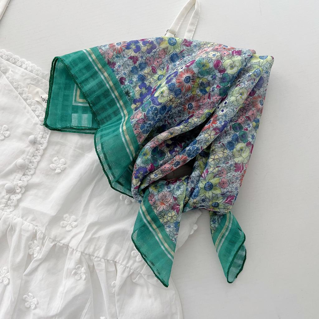 Retro Countryside Small Square Scarf French Artistic Cotton And Linen Scarf Women'S Spring And Autumn Summer Sun Shading And Sun Protection Headscarf