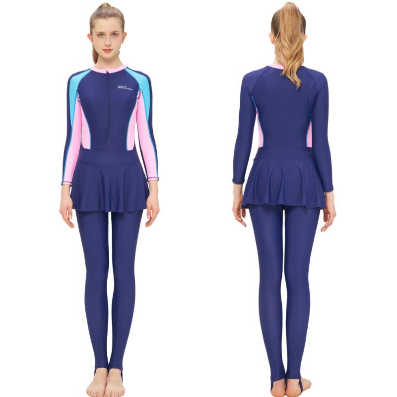Womens Long Sleeve Full Coverage Rash Guard Swimsuit Surfing Snorkeling UV Protection Dive Suit
