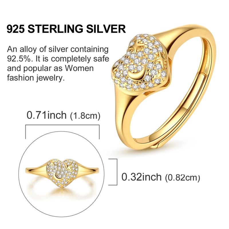 Original 925 Silver Ring Sparking Bee Eye Sun Moon Star Open Rings for Women Girls Jewelry Birthday Anniversary Engagement Gifts
