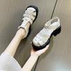 Leather Baotou Roman Sandals Women's High Heel 2025 New Platform Muffin Shoes Summer Hollow Heel Pig Cage Shoes