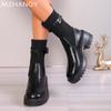 Модные женские кожаные ботинки челси на платформе, трикотажные ботинки средней длины, женские зимние ботинки 2024 года, новые женские ботинки