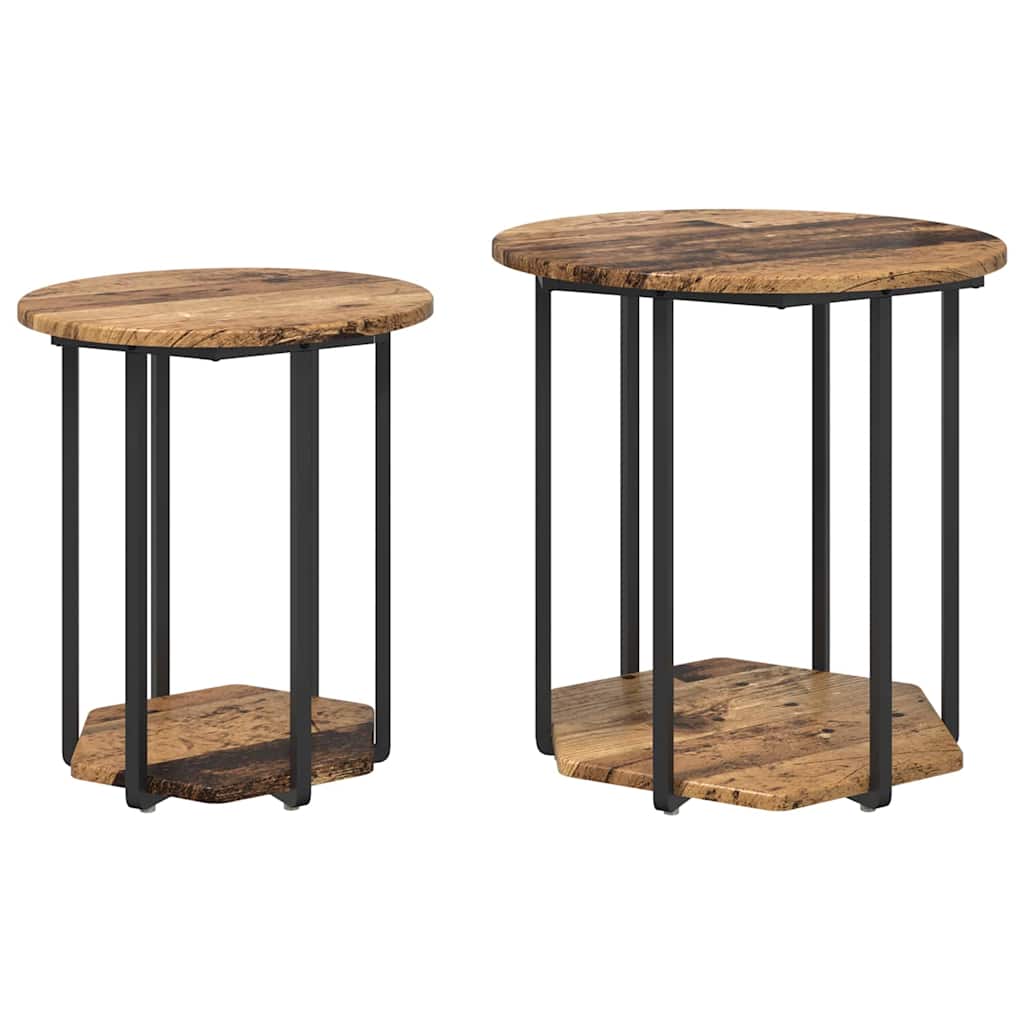 Side Table Set with Shelf 2 pcs Brown