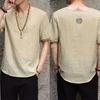 Retro Men Plus Size Linen Rhombus Patchwork Short Sleeve V Neck T-Shirt Top